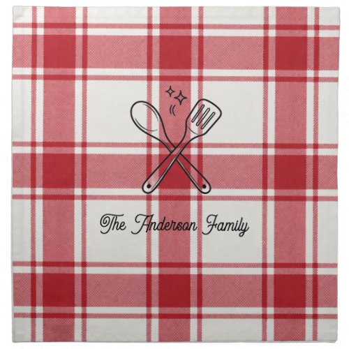 Plaid Red & White Custom Name Gift Cloth Napkin
