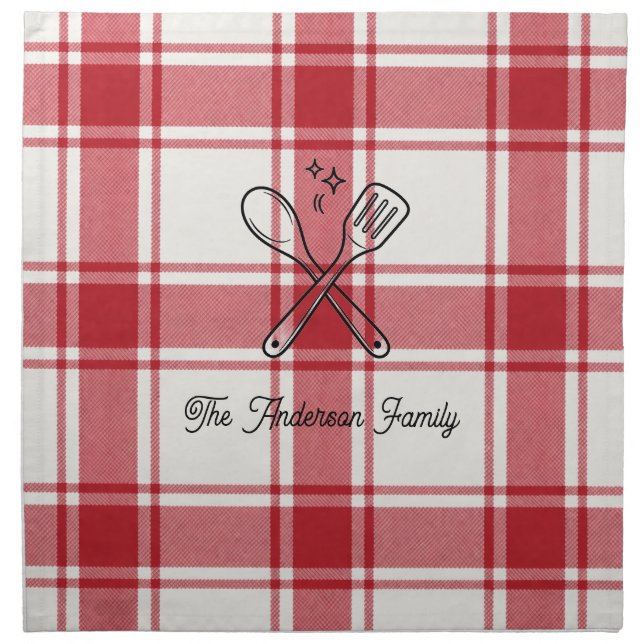 Plaid Red & White Custom Name Gift Cloth Napkin (Front)