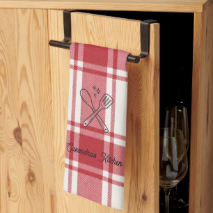 Plaid Red & White Custom Name Gift Kitchen Towel