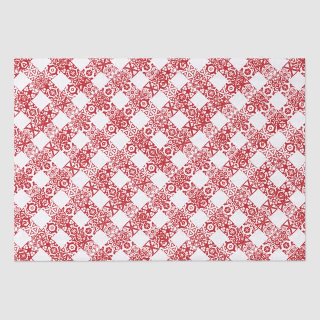 Plaid red & white lace gingham pattern Christmas Tissue Paper (Front)