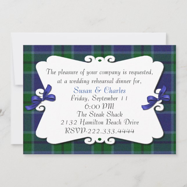 Plaid Rehearsal Dinner invitation (Front)