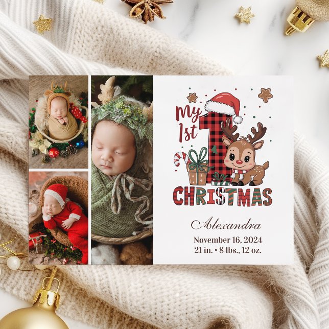 Plaid Reindeer 3 Photo  First Christmas Holiday Card (Creator Uploaded)