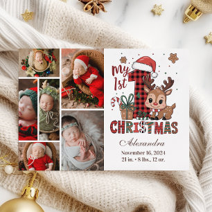 Plaid Reindeer 6 Photo  First Christmas Holiday Card