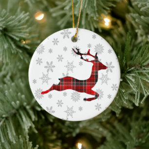 Plaid Reindeer Christmas Ceramic Ornament