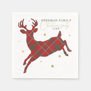 Plaid Reindeer Christmas Party Paper Napkins, Napkins