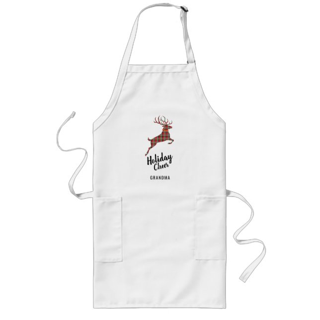 Plaid Reindeer Holiday Cheer Long Apron (Front)
