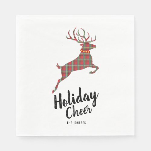 Plaid Reindeer Holiday Cheer Paper Napkins