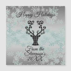 Plaid Reindeer Snowflakes Christmas Magnetic Card