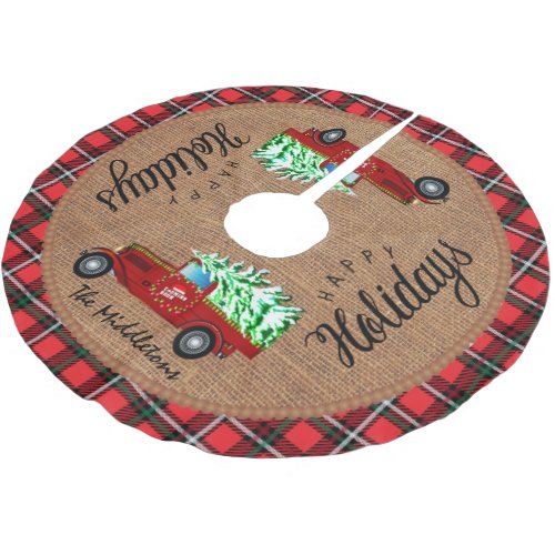 Plaid Retro Christmas Brushed Polyester Tree Skirt