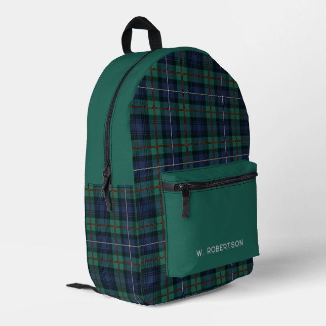 Plaid Robertson Green Purple Personalized Tartan Printed Backpack (Back Corner Left)