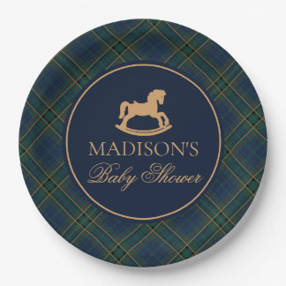 Plaid Rocking Horse Baby Shower Envelope Seal Paper Plates