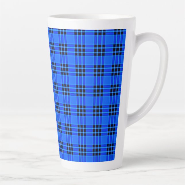 Plaid Royal Blue Black Checks Pattern-57686 Latte Mug (Right)