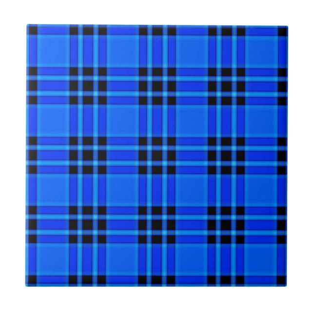 Plaid Royal Blue Black Checks Pattern-57688 Ceramic Tile (Front)