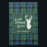 Plaid Rusic Custom Clan Campbell Tartan Kitchen Towel<br><div class="desc">Cute home sweet home Christmas plaid home goodies you can easily customize by clicking the "Personalize" button,  Featuring deer silhouette and clan Campbell tartan in green,  and blue check. Makes a great housewarming gift</div>
