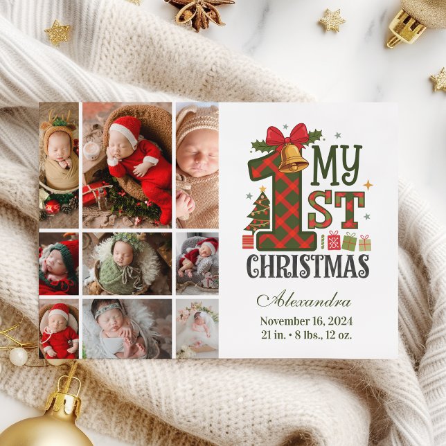  Plaid Rustic 9 Photo  First Christmas Holiday Card (Creator Uploaded)