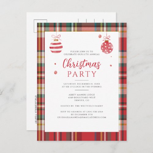 Plaid Rustic Annual Corporate Christmas Party Invitation Postcard