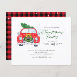 Plaid Rustic Car Christmas Party Invitation
