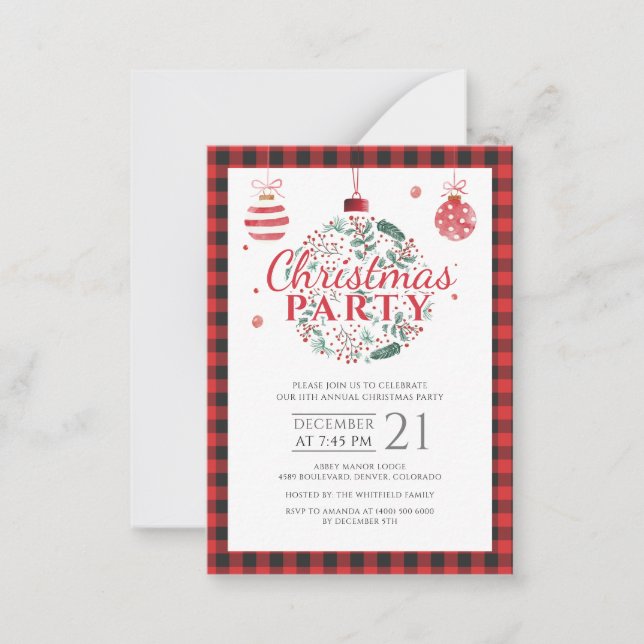 Plaid Rustic Christmas Holiday Party Note Card (Front)