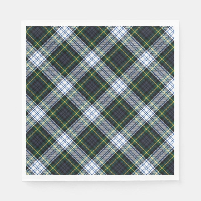 Plaid Rustic Clan Gordon White Green Tartan Paper Napkins (Front)