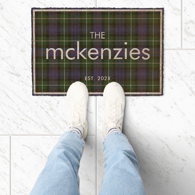 Plaid Rustic Custom Family Farmhouse Tartan Fiber Doormat (Insitu)
