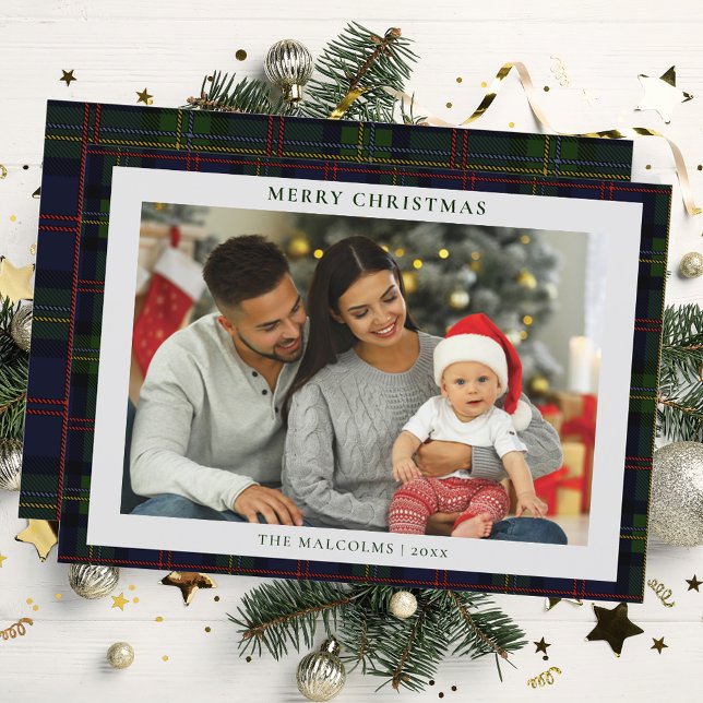 Plaid Rustic Family Photo Malcolm Tartan Christmas Holiday Card (Plaid Rustic Malcolm Tartan Family Photo Christmas Greetings Card)