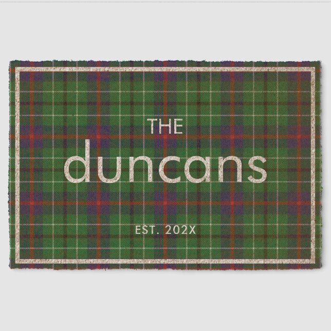 Plaid Rustic Farmhouse Custom Family Tartan Fiber Doormat (Front)