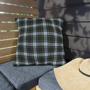 Plaid Rustic Green White Check Gordon Tartan Outdoor Pillow