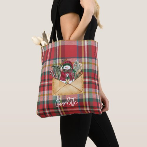 Plaid Rustic Holidays Personalized Cute Tote Bag