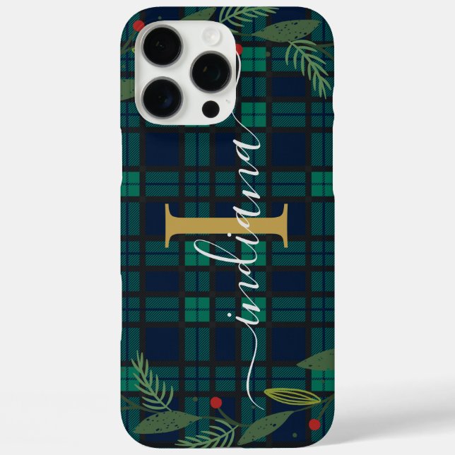 Plaid Rustic Monogram Script Wreath Tartan Case-Mate iPhone Case (Back)