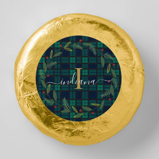 Plaid Rustic Monogram Script Wreath Tartan Dipped Oreo Cookie Favors (Front)