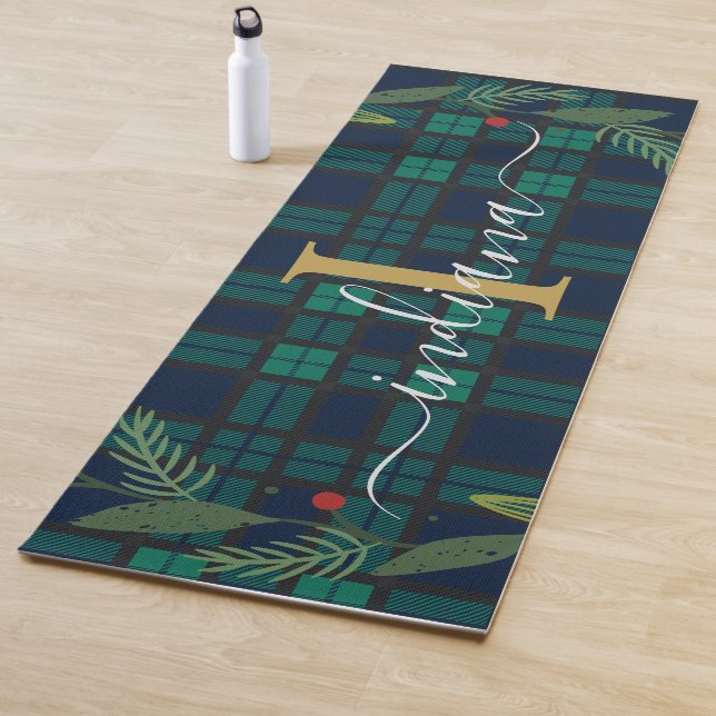 Plaid Rustic Monogram Script Wreath Tartan Yoga Mat (In Situ)