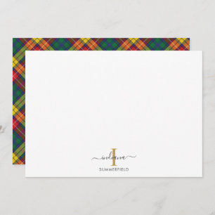 Plaid Rustic Monogram Tartan Note Card
