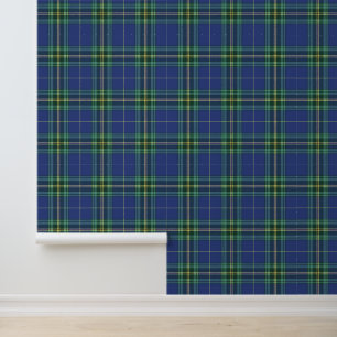 Plaid Rustic Pattern Blue and Yellow Classic Wallpaper