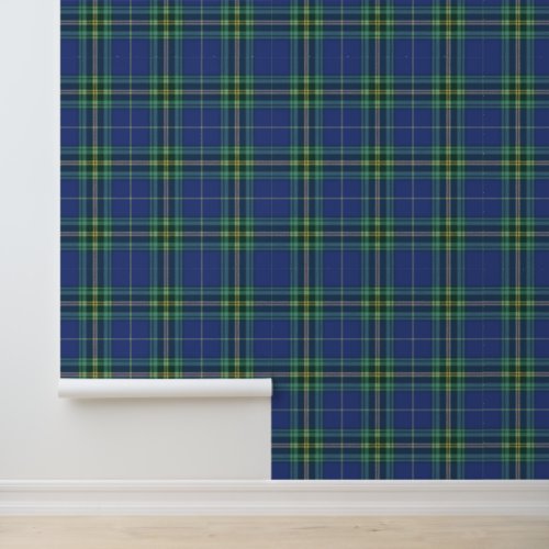 Plaid Rustic Pattern Blue and Yellow Classic Wallpaper