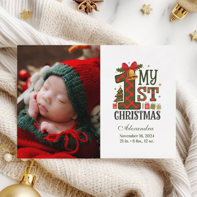  Plaid Rustic Photo  First Christmas Holiday Card (Creator Uploaded)