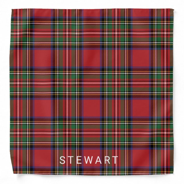 Plaid Rustic Red and Green Stewart Tartan Bandana (Front)