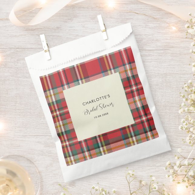 Plaid Rustic Red Check Bridal Shower Favor Bag (Clipped)