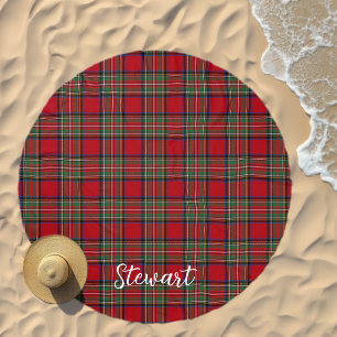 Plaid Rustic Red Check Script Stewart Tartan Beach Towel