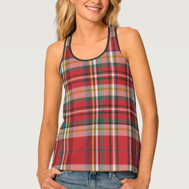 Plaid Rustic Red Checkered Modern Holiday Tank Top (Front)