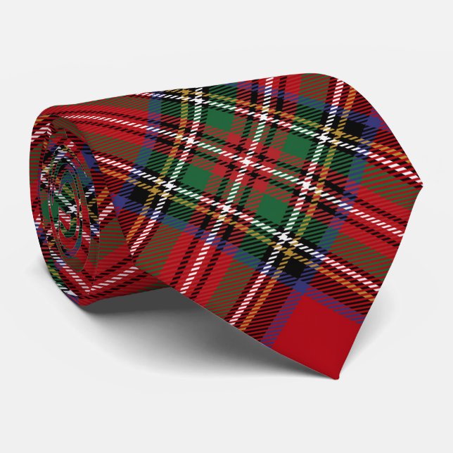 Plaid Rustic Red Green Classic Stewart Tartan Neck Tie (Rolled)