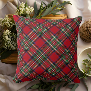 Plaid Rustic Red Green Classic Stewart Tartan Throw Pillow