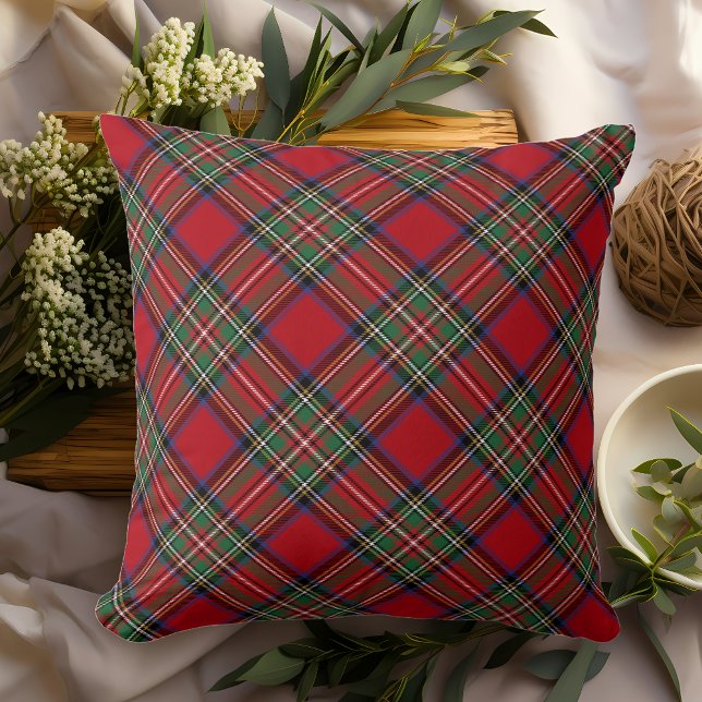 Plaid Rustic Red Green Classic Stewart Tartan Throw Pillow (Rustic Red Green Plaid Stewart Tartan Throw Pillow)