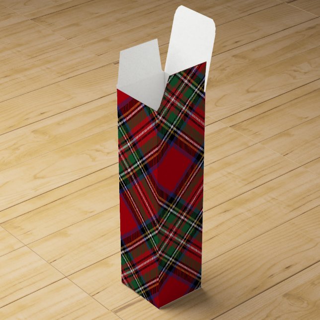 Plaid Rustic Red Green Stewart Tartan Wine Box (Opened)