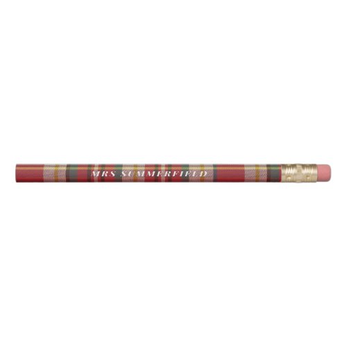Plaid Rustic School Teacher Personalized Pencil