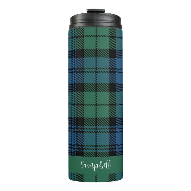 Plaid Rustic Script Campbell Tartan Custom Thermal Tumbler (Front)