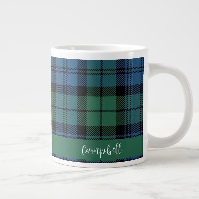 Plaid Rustic Script Green Campbell Tartan Custom Giant Coffee Mug (Right)