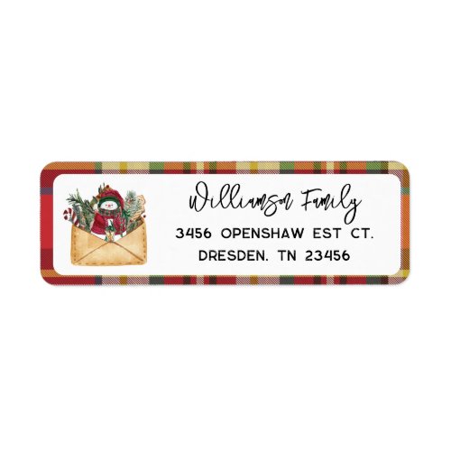 Plaid Rustic Script Holidays Family Return Address Label