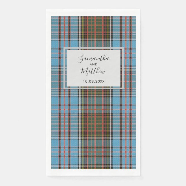 Plaid Rustic Script Wedding Tartan Paper Guest Towels (Front)