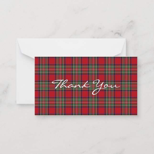 Plaid Rustic Stewart Tartan Party Thank You Note Card (Front)