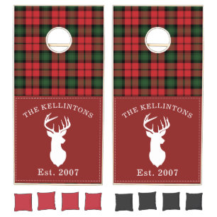 Plaid Rustic Tartan Green Red Clan Kerr Custom Cornhole Set